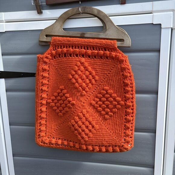 Vintage Hand-Made Crocheted Orange Purse Lined with Coin Purse/Makeup Holder - Picture 1 of 5